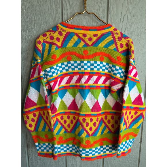Vintage Grand Knitwear Colorful Geometric Knit Cardigan 80s 90s Sweater - Picture 6 of 7